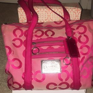 Fuchsia poppy coach tote bag